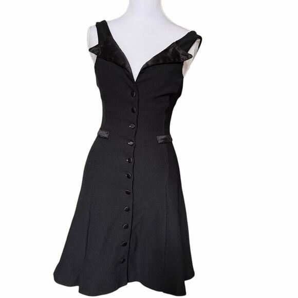 Betsey Johnson Dresses & Skirts - Vintage Betsey Johnson Made in USA Black Coquette Fit Flare Dress Button P XS